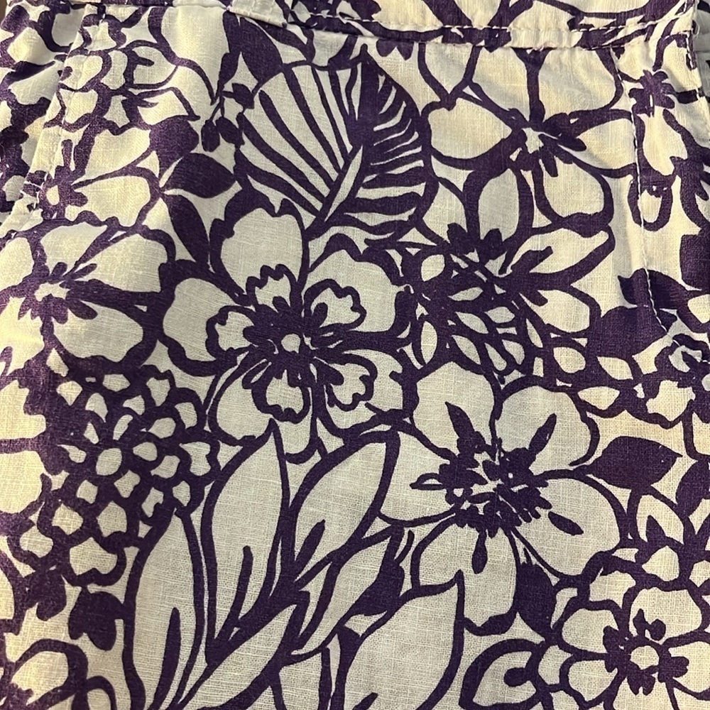 New York & Co. white with purple floral linen blend shorts. Size 12 - Picture 3 of 9